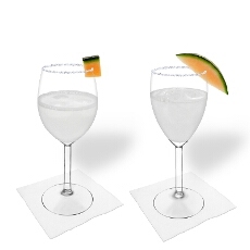 Melon margarita in a white and red wine glass