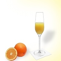 Mimosa in a champagne glass.