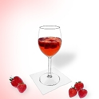 Strawberry punch in a wine glass.