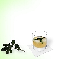 Whiskey Sour in a tumbler glass with peppermint decoration.